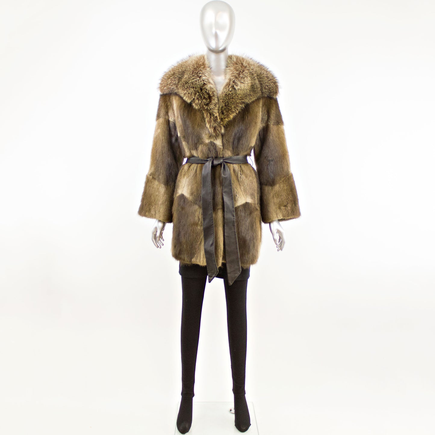 Muskrat Coat with Raccoon Collar- Size M