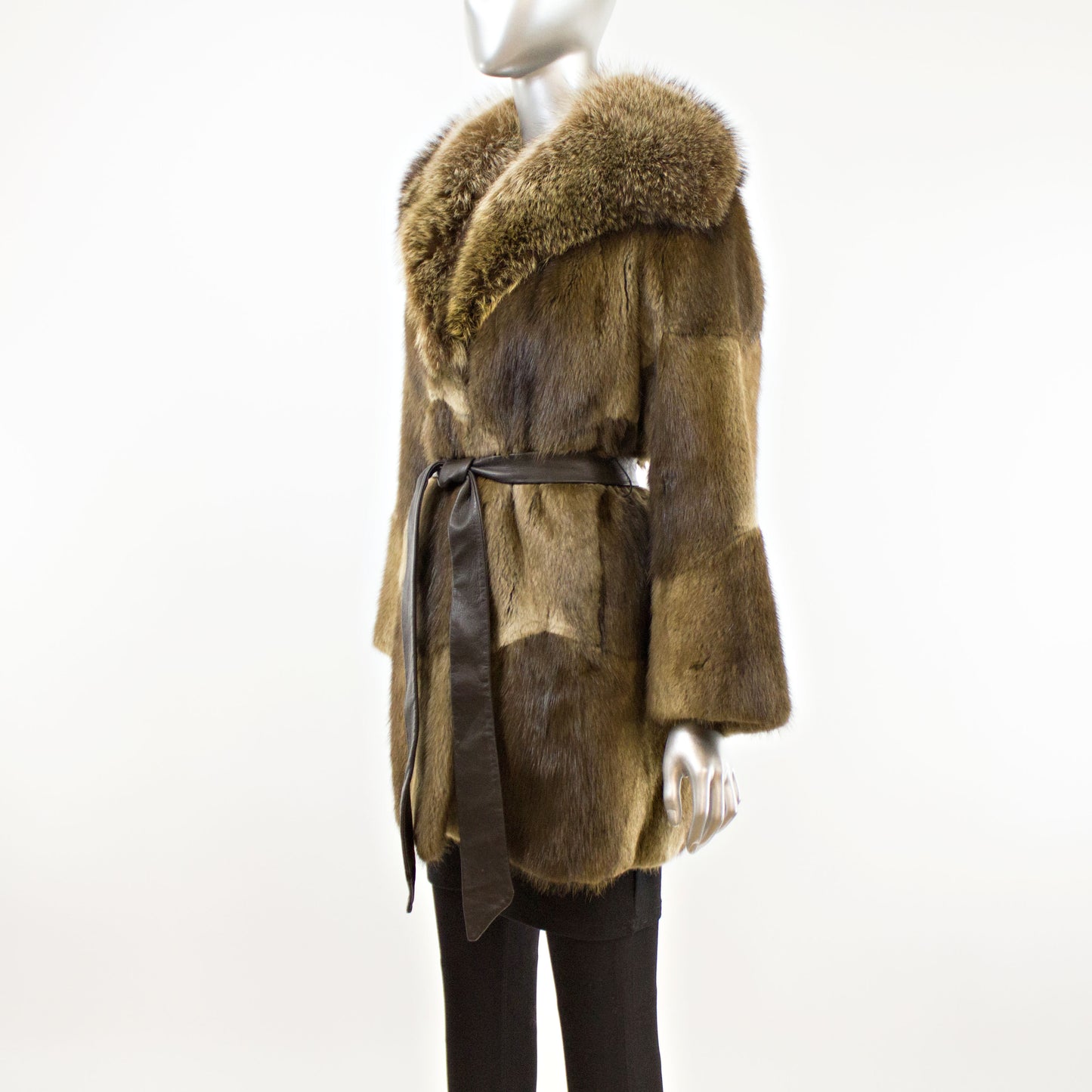 Muskrat Coat with Raccoon Collar- Size M