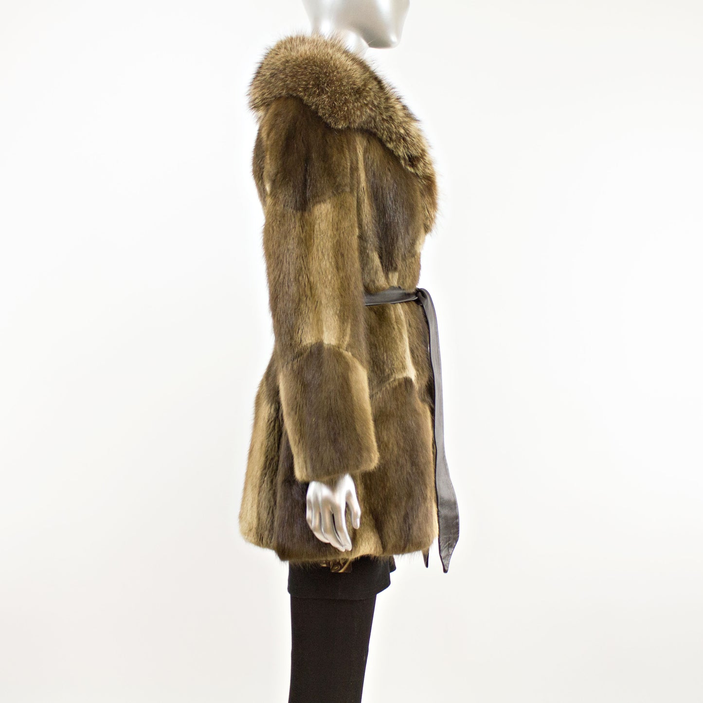 Muskrat Coat with Raccoon Collar- Size M