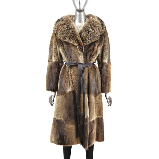 Nutria Coat with Raccoon Collar- Size S