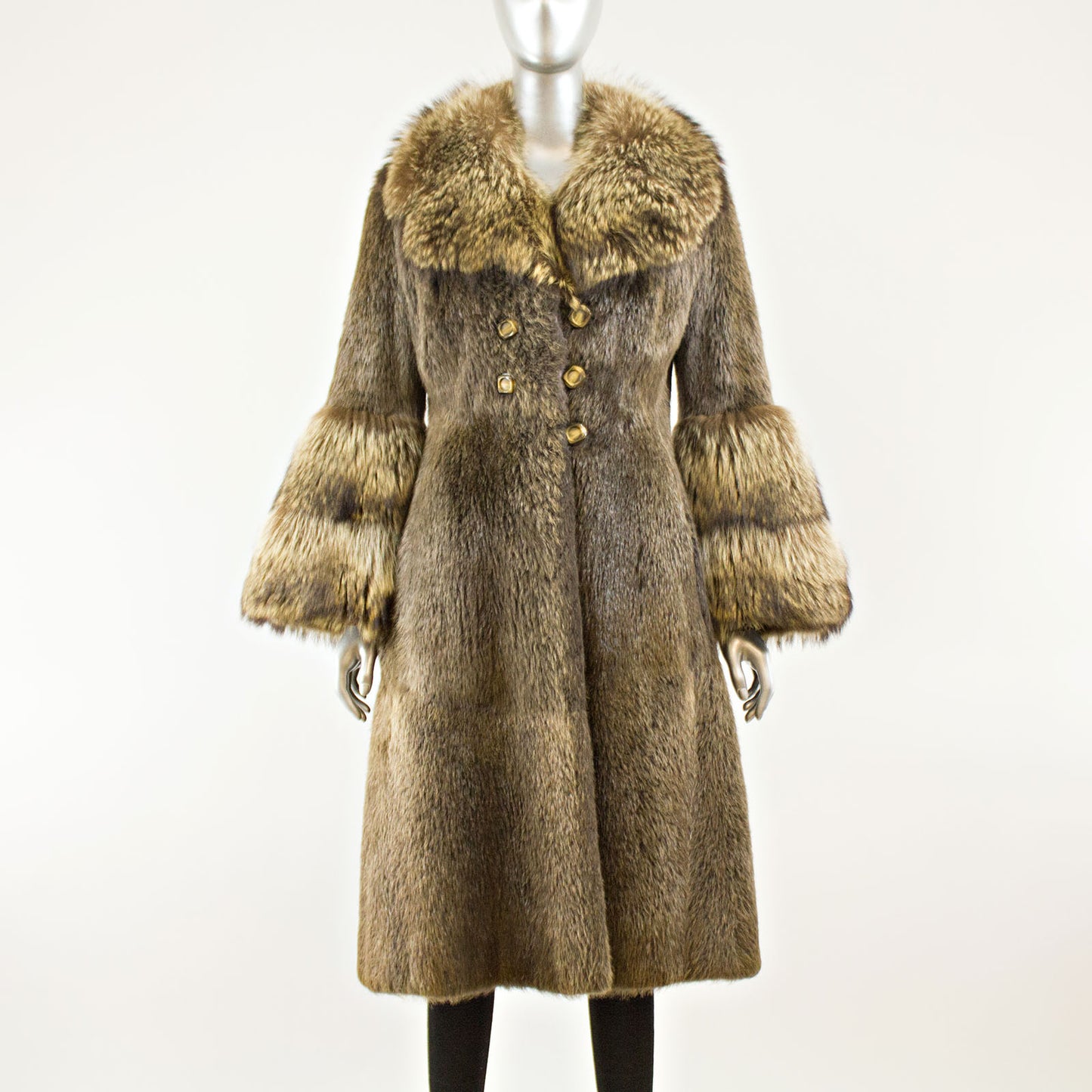 Nutria Coat with Raccoon - Size S (Vintage Furs)