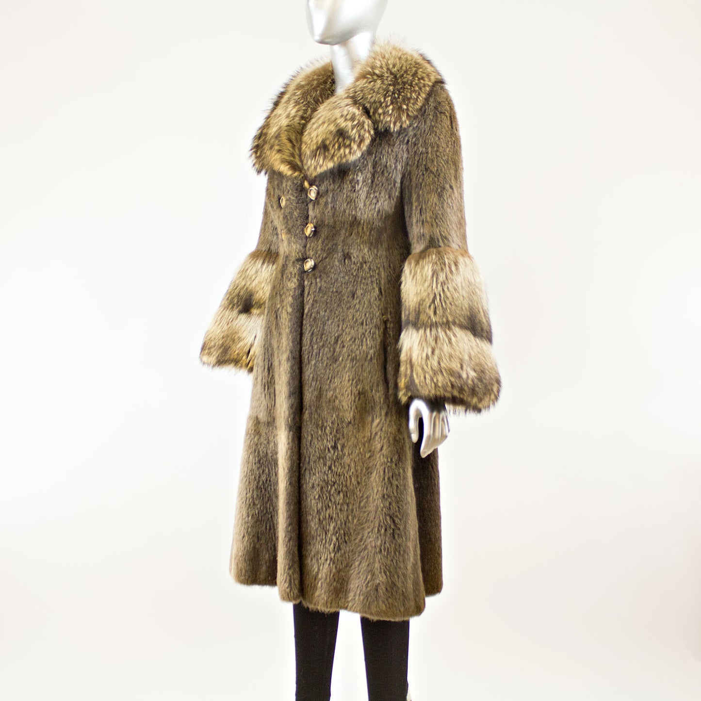 Nutria Coat with Raccoon - Size S (Vintage Furs)