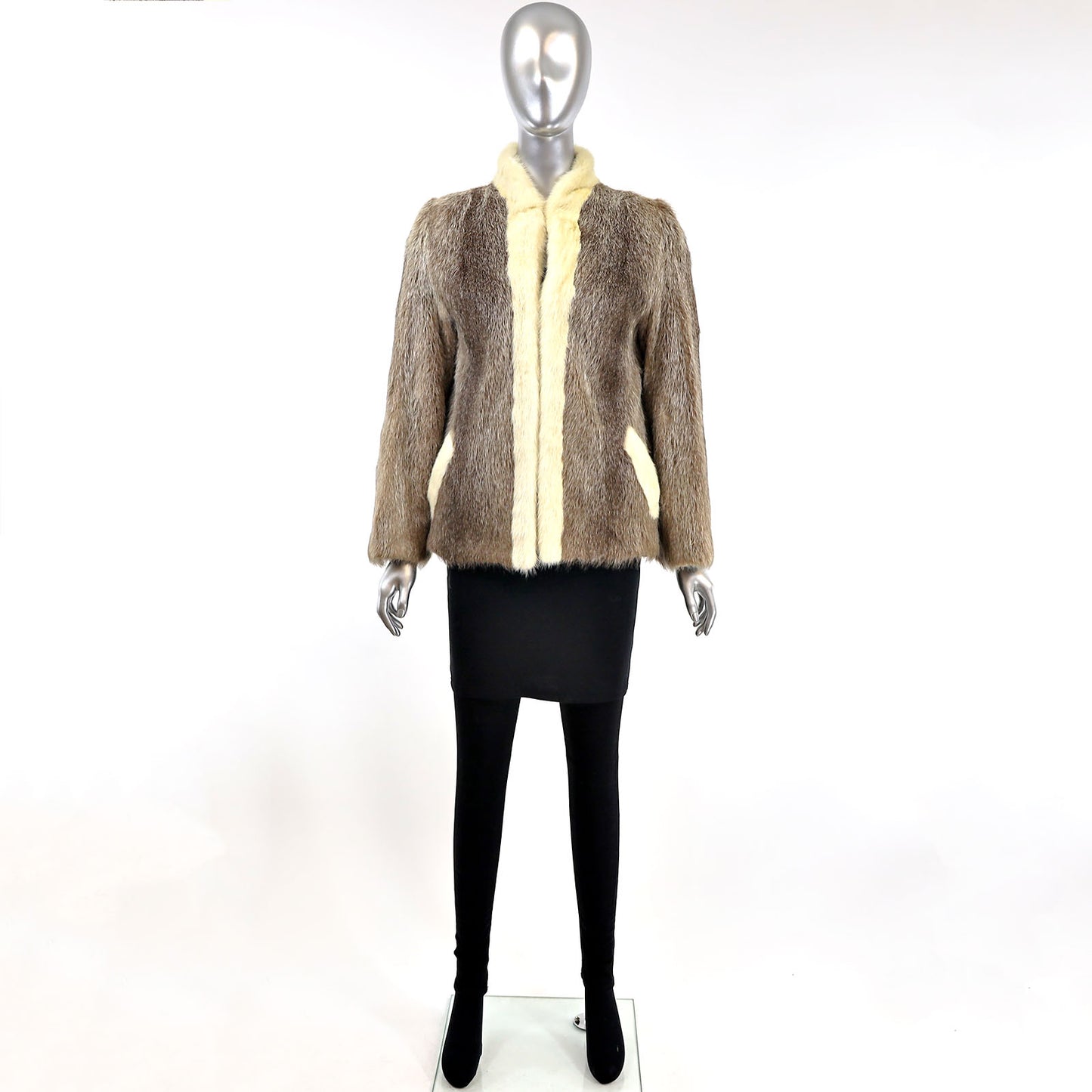 Nutria Jacket with Mink Tuxedo- Size S