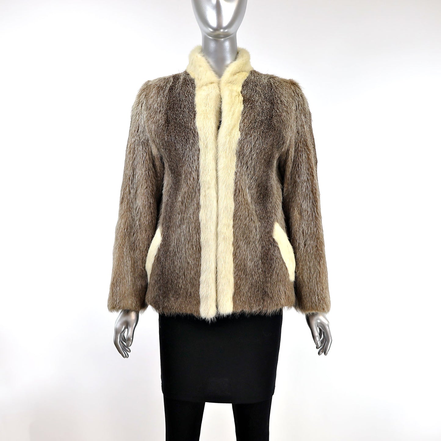 Nutria Jacket with Mink Tuxedo- Size S