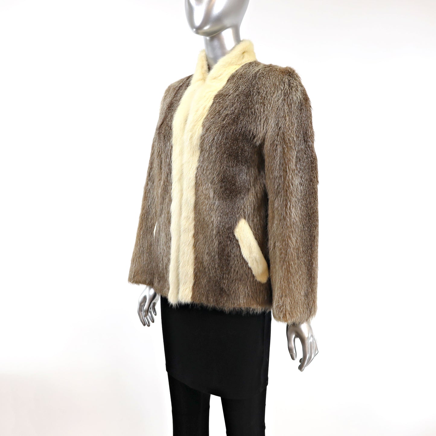 Nutria Jacket with Mink Tuxedo- Size S