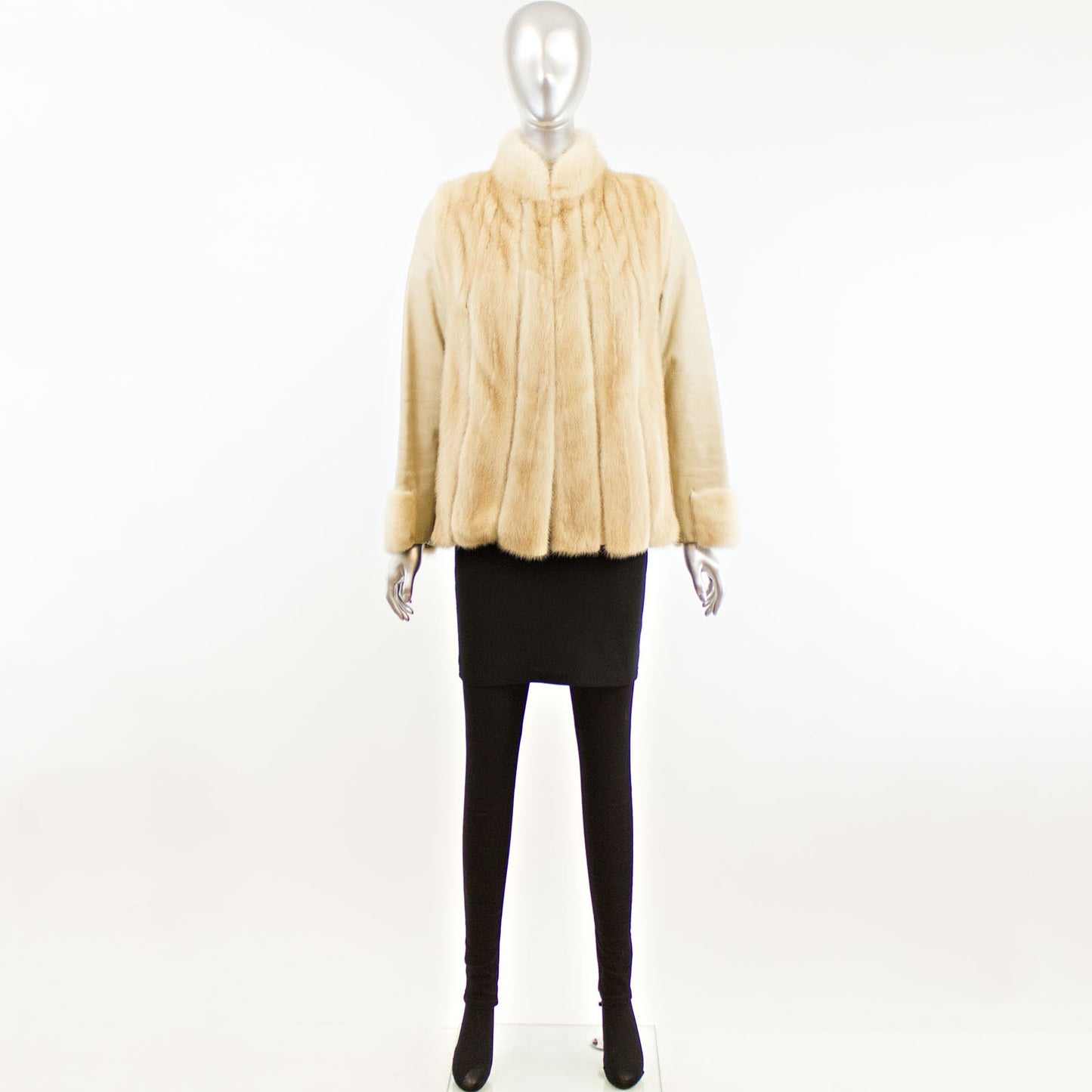 Pastel Mink Jacket with Leather Insert and Sleeves- Size S