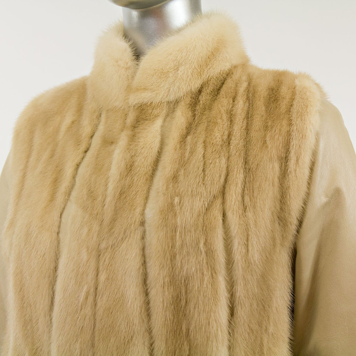 Pastel Mink Jacket with Leather Insert and Sleeves- Size S