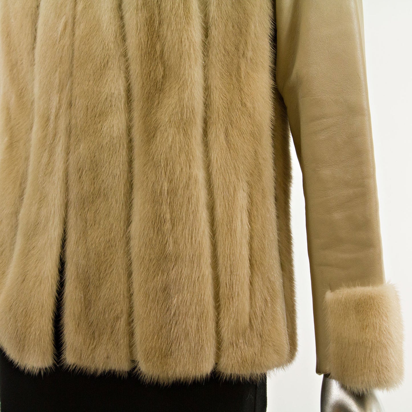 Pastel Mink Jacket with Leather Insert and Sleeves- Size S