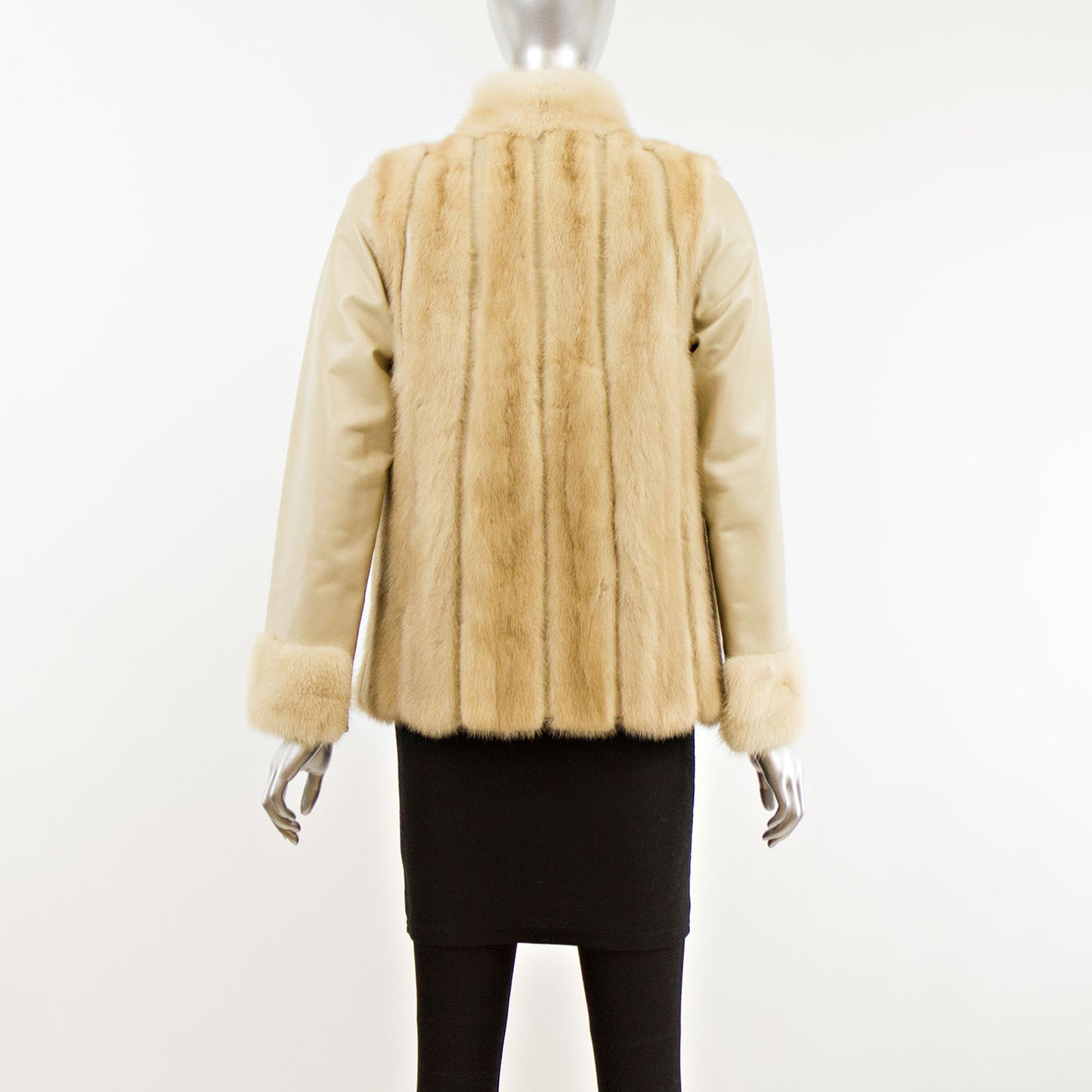 Pastel Mink Jacket with Leather Insert and Sleeves- Size S