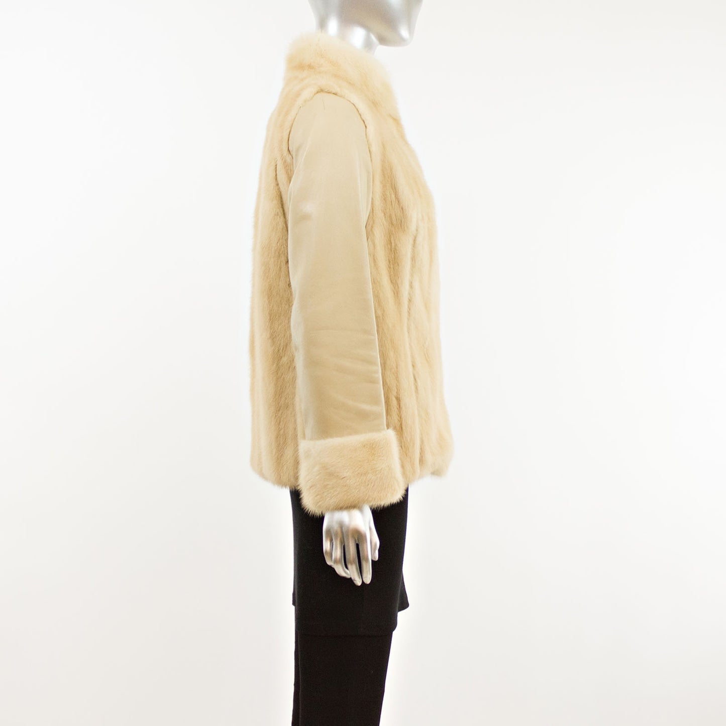 Pastel Mink Jacket with Leather Insert and Sleeves- Size S