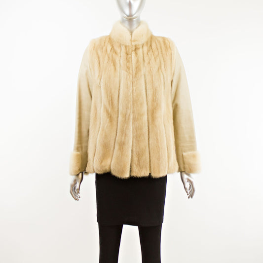 Pastel Mink Jacket with Leather Insert and Sleeves- Size S