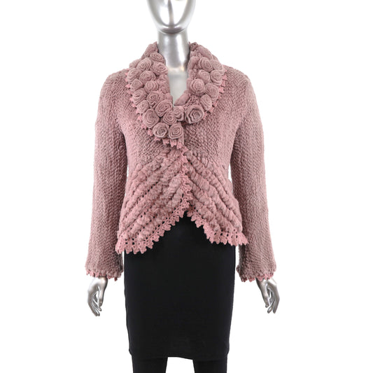 David Goodman Taupe Rose Knitted Rex Rabbit Jacket- Size M