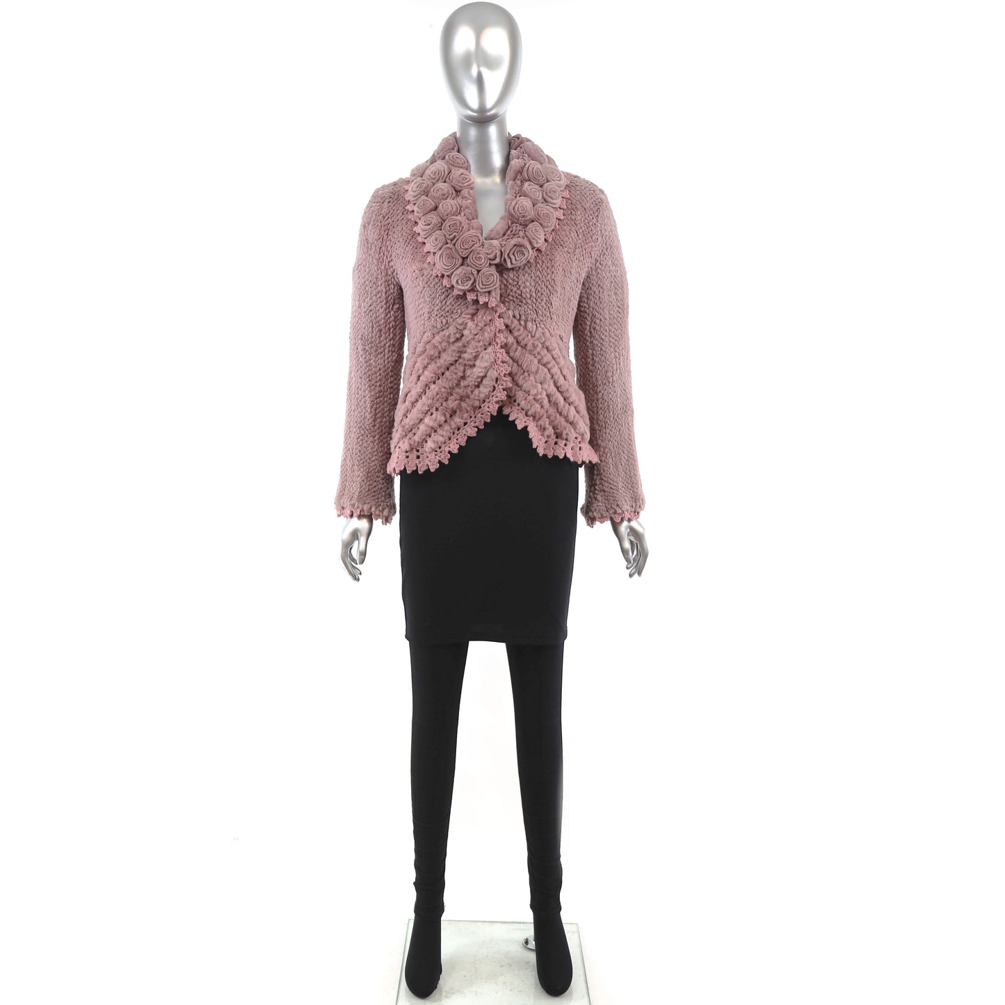 David Goodman Taupe Rose Knitted Rex Rabbit Jacket- Size M