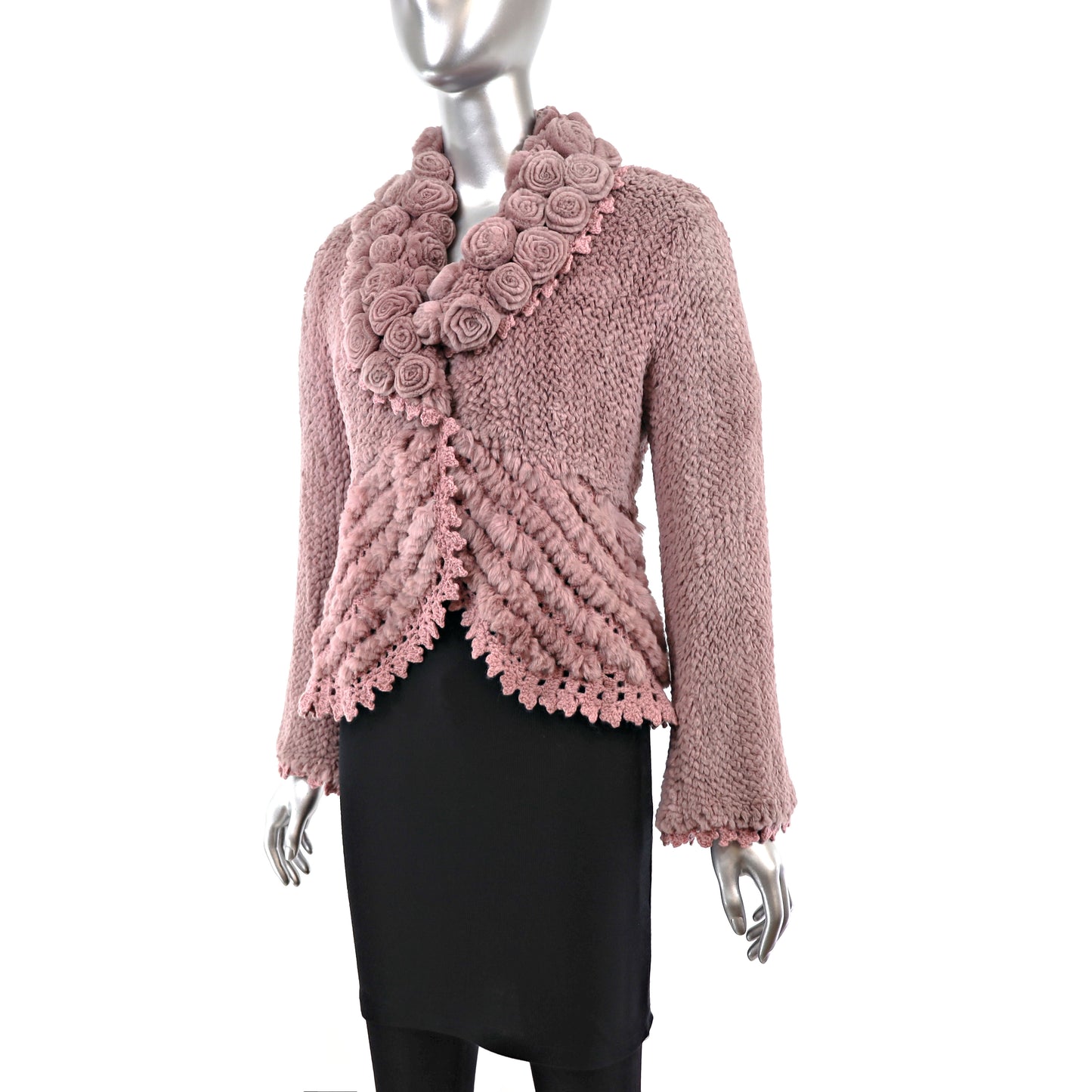 David Goodman Taupe Rose Knitted Rex Rabbit Jacket- Size M