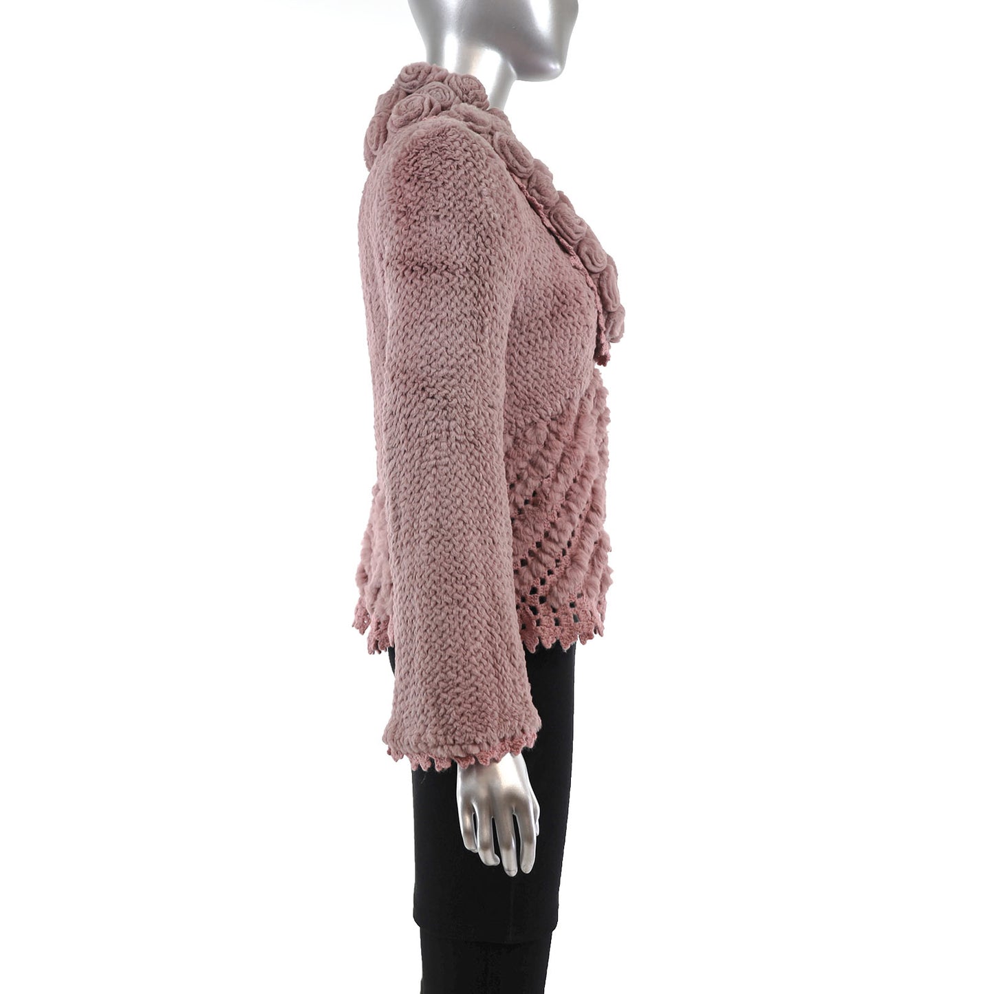 David Goodman Taupe Rose Knitted Rex Rabbit Jacket- Size M