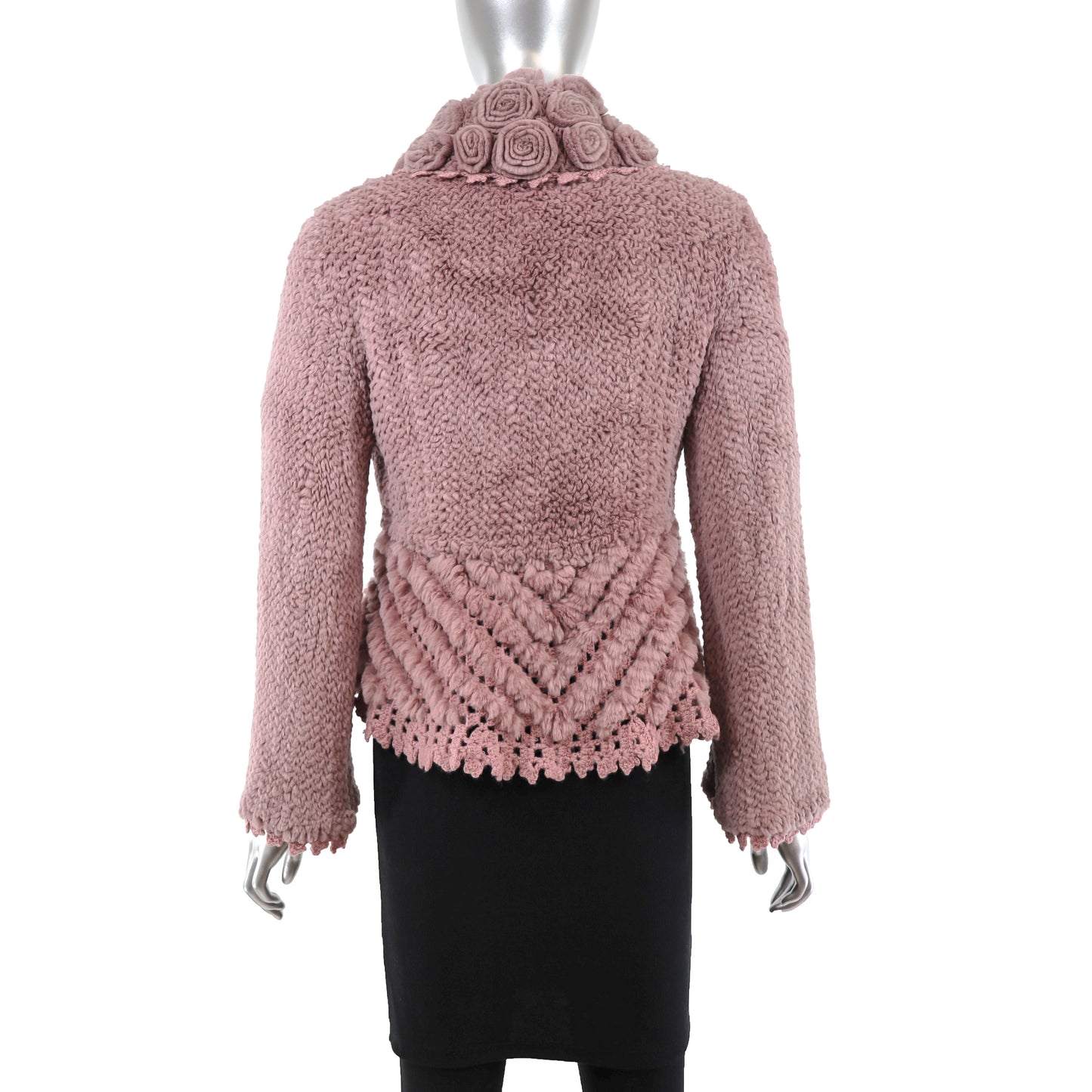 David Goodman Taupe Rose Knitted Rex Rabbit Jacket- Size M