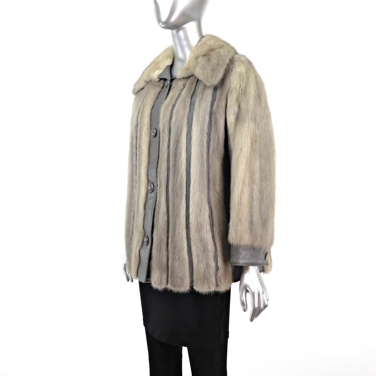 Gray Mink Jacket with Leather Insert- Size M