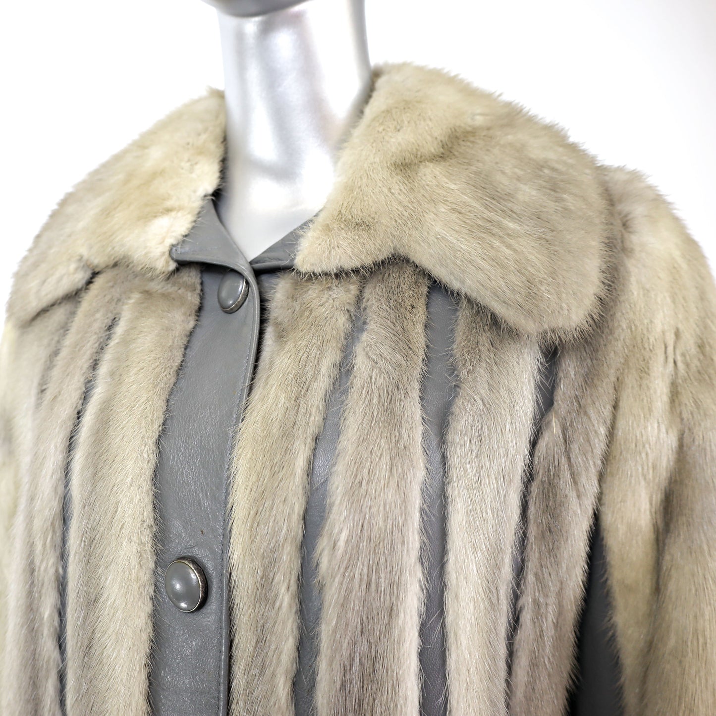 Gray Mink Jacket with Leather Insert- Size M