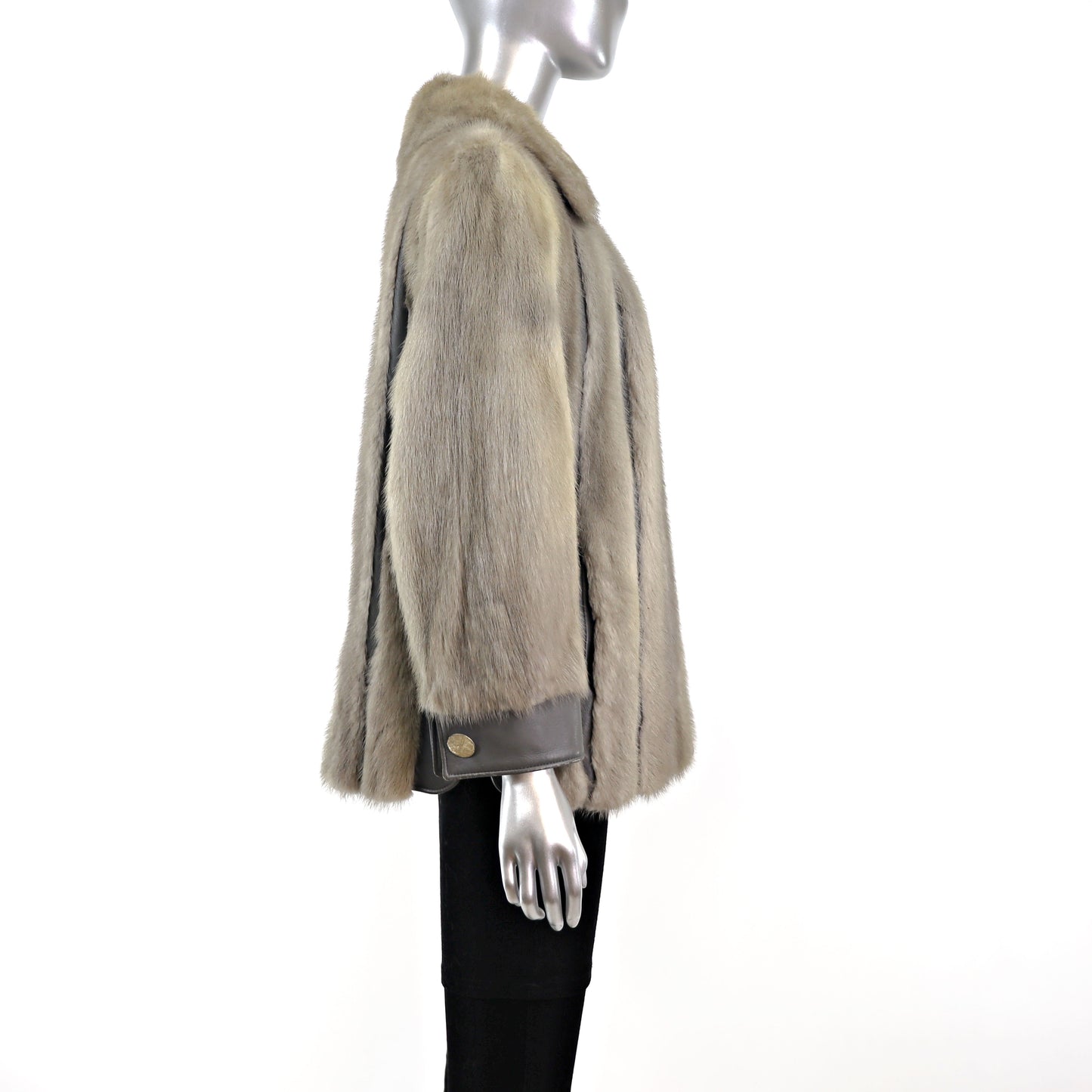 Gray Mink Jacket with Leather Insert- Size M