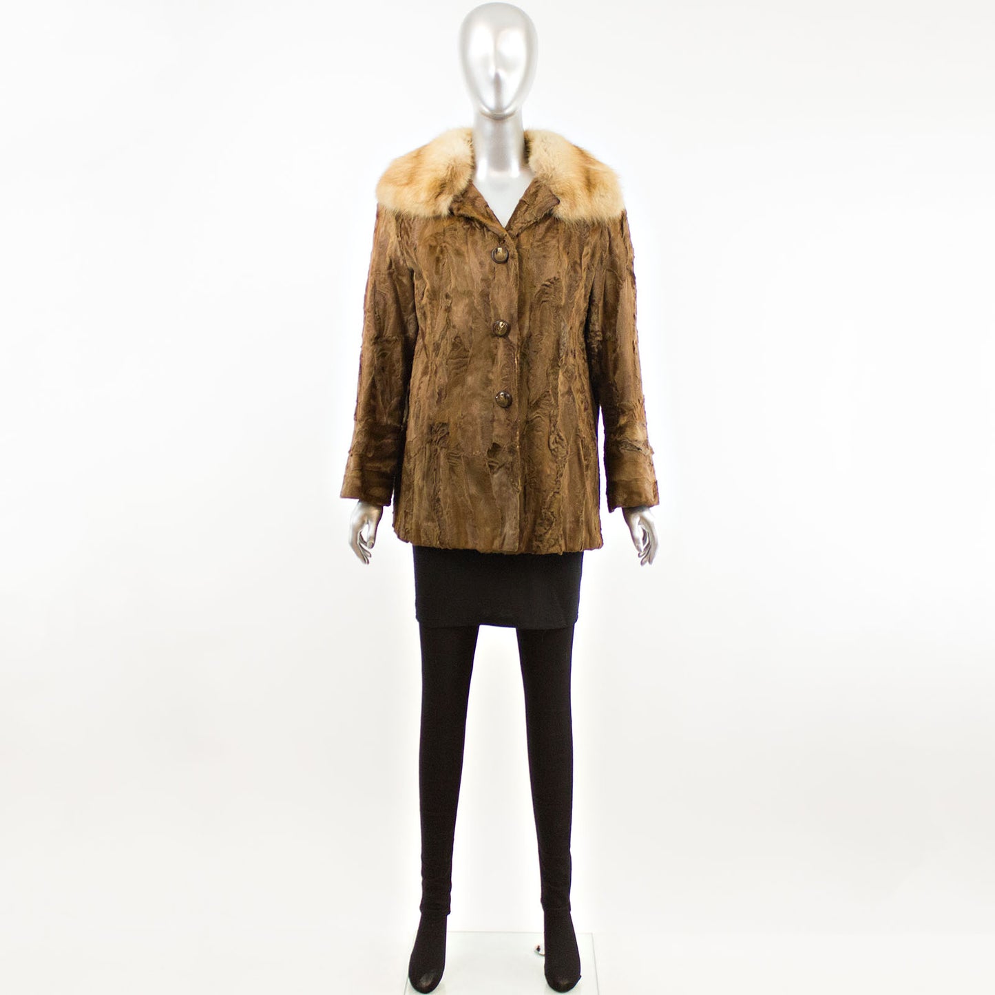 Section Brown Lamb with Sable Collar Jacket- Size L