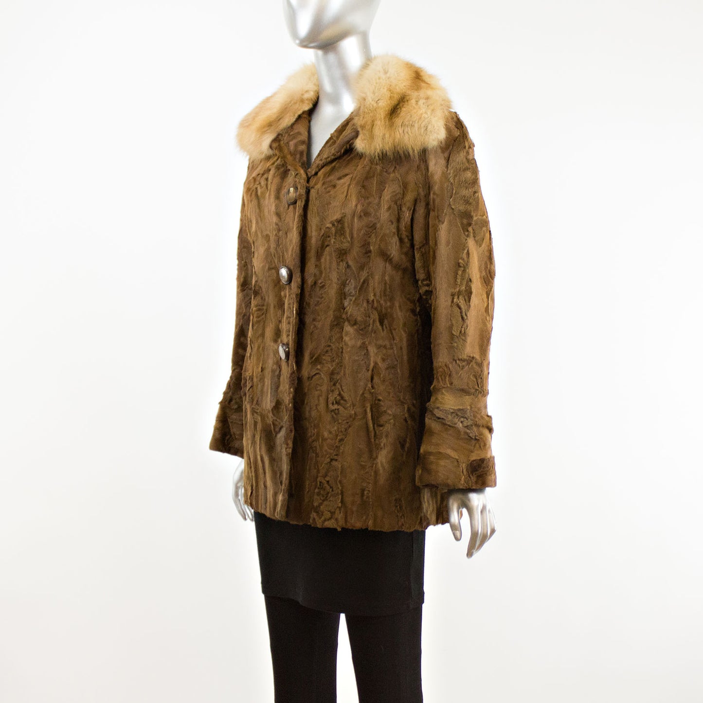 Section Brown Lamb with Sable Collar Jacket- Size L