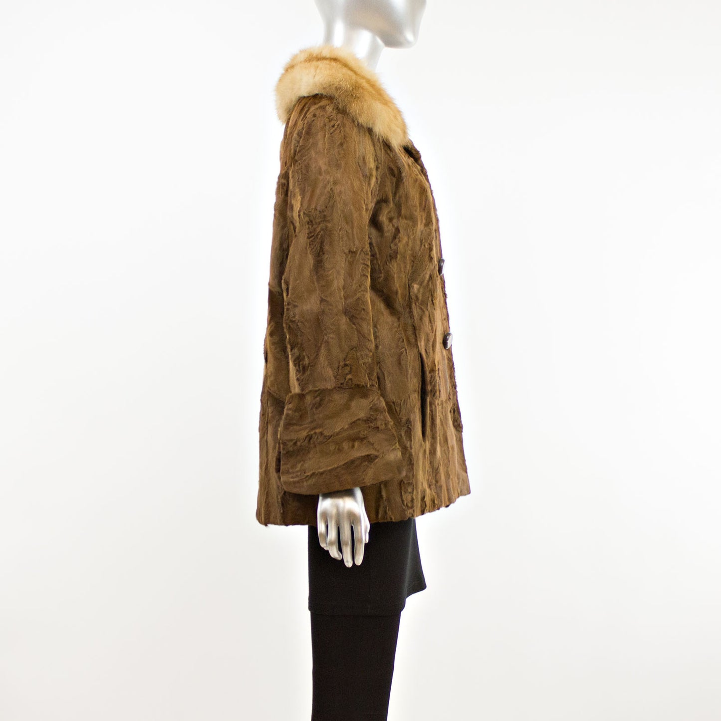 Section Brown Lamb with Sable Collar Jacket- Size L