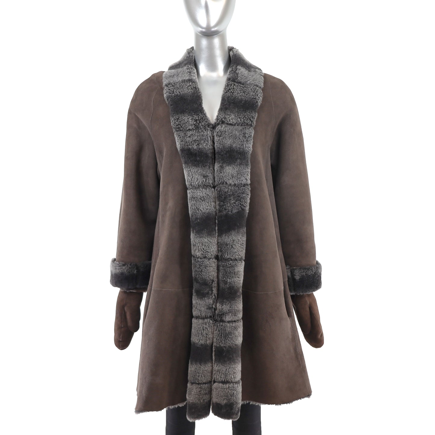 Shearling Coat with Matching Mittens- Size L