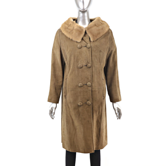 Suede Coat with Mink Collar- Size M