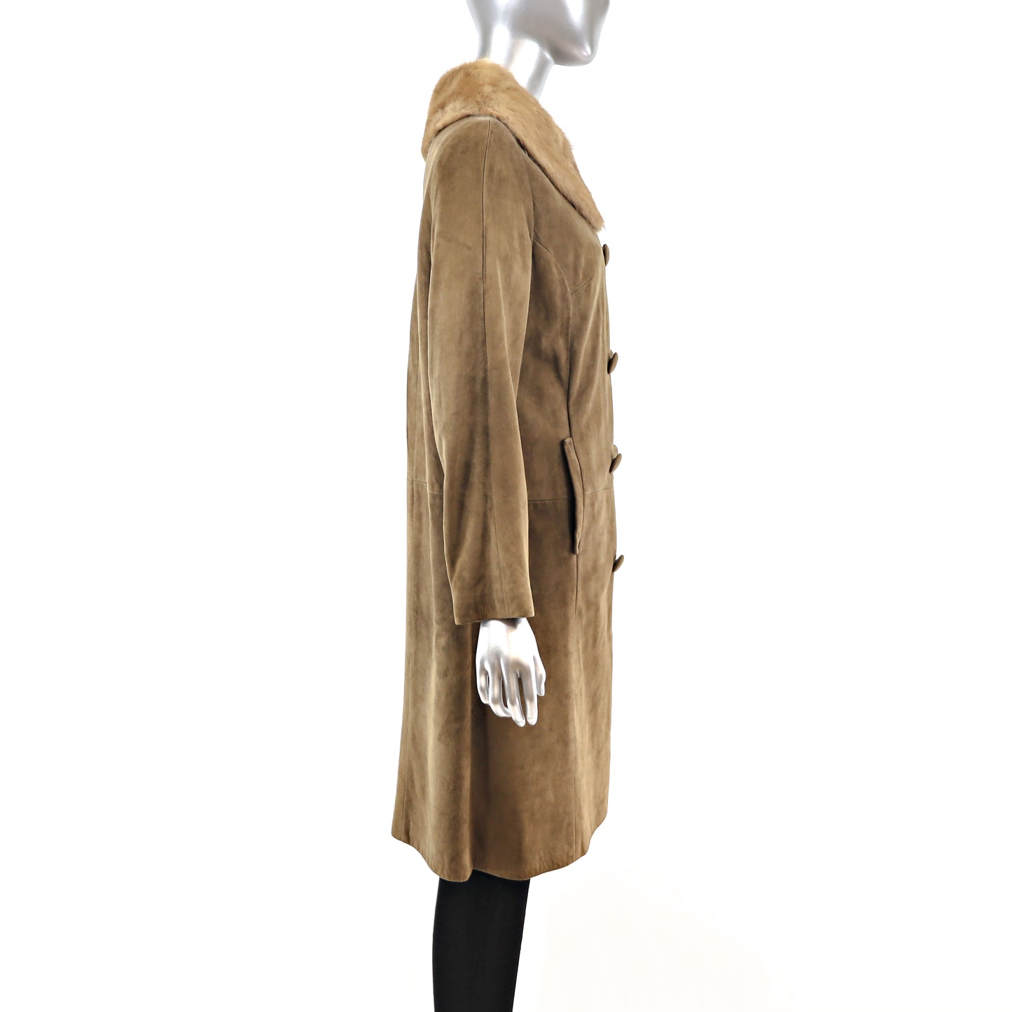 Suede Coat with Mink Collar- Size M