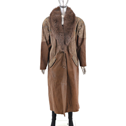 Suede Coat With Fox Collar- Size XXXL