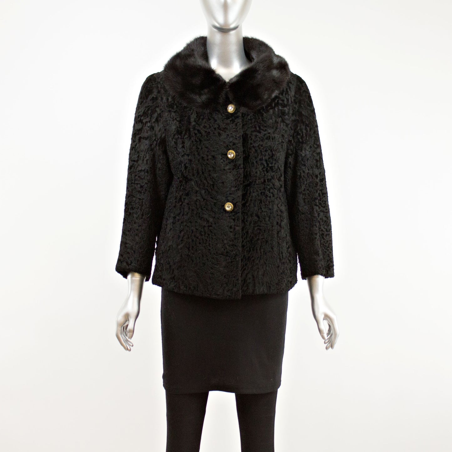 Swakara Lamb Jacket with Ranch Mink Collar- Size L