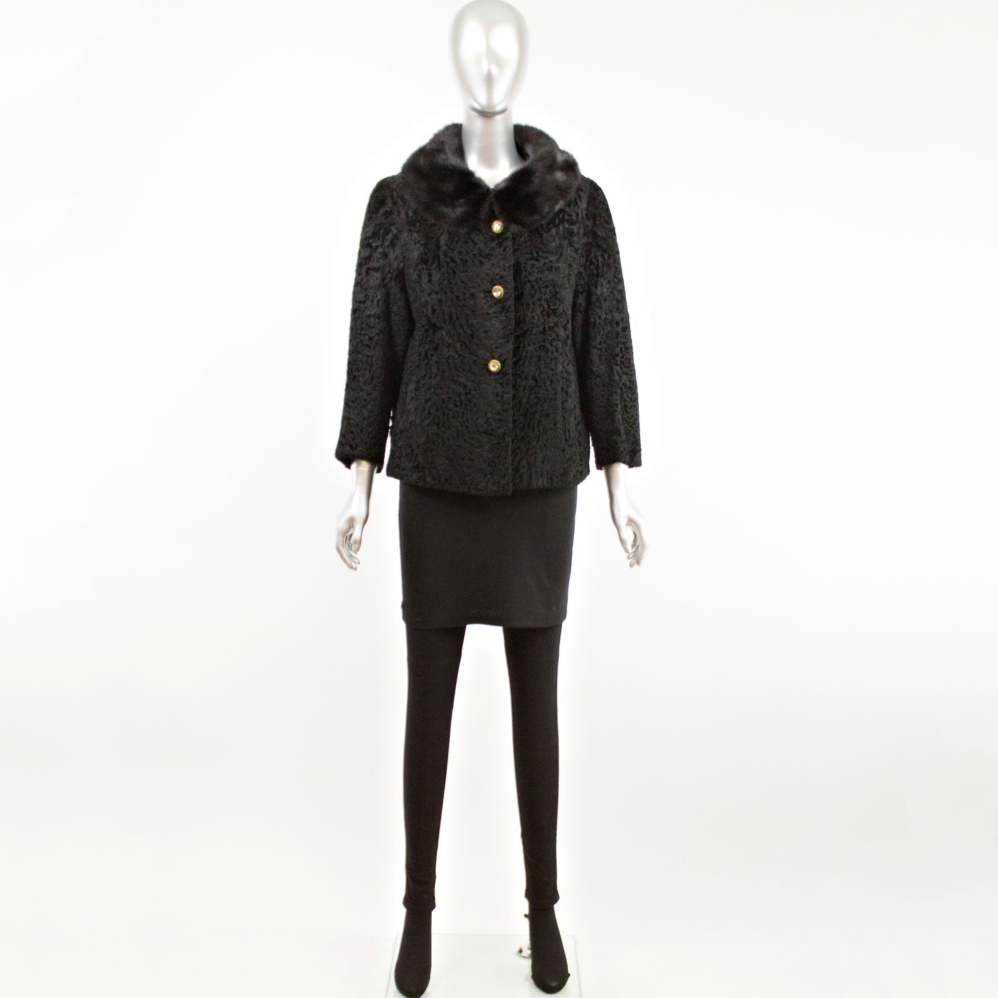 Swakara Lamb Jacket with Ranch Mink Collar- Size L