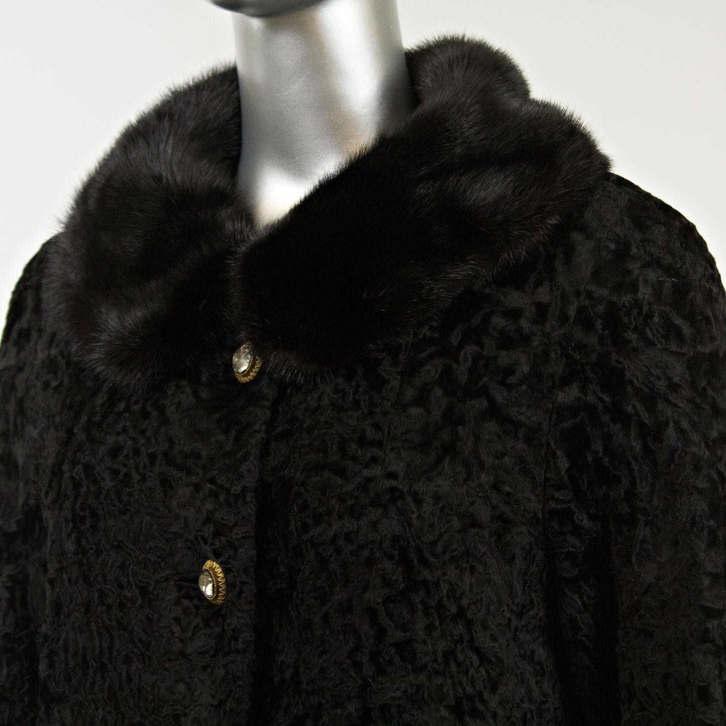 Swakara Lamb Jacket with Ranch Mink Collar- Size L