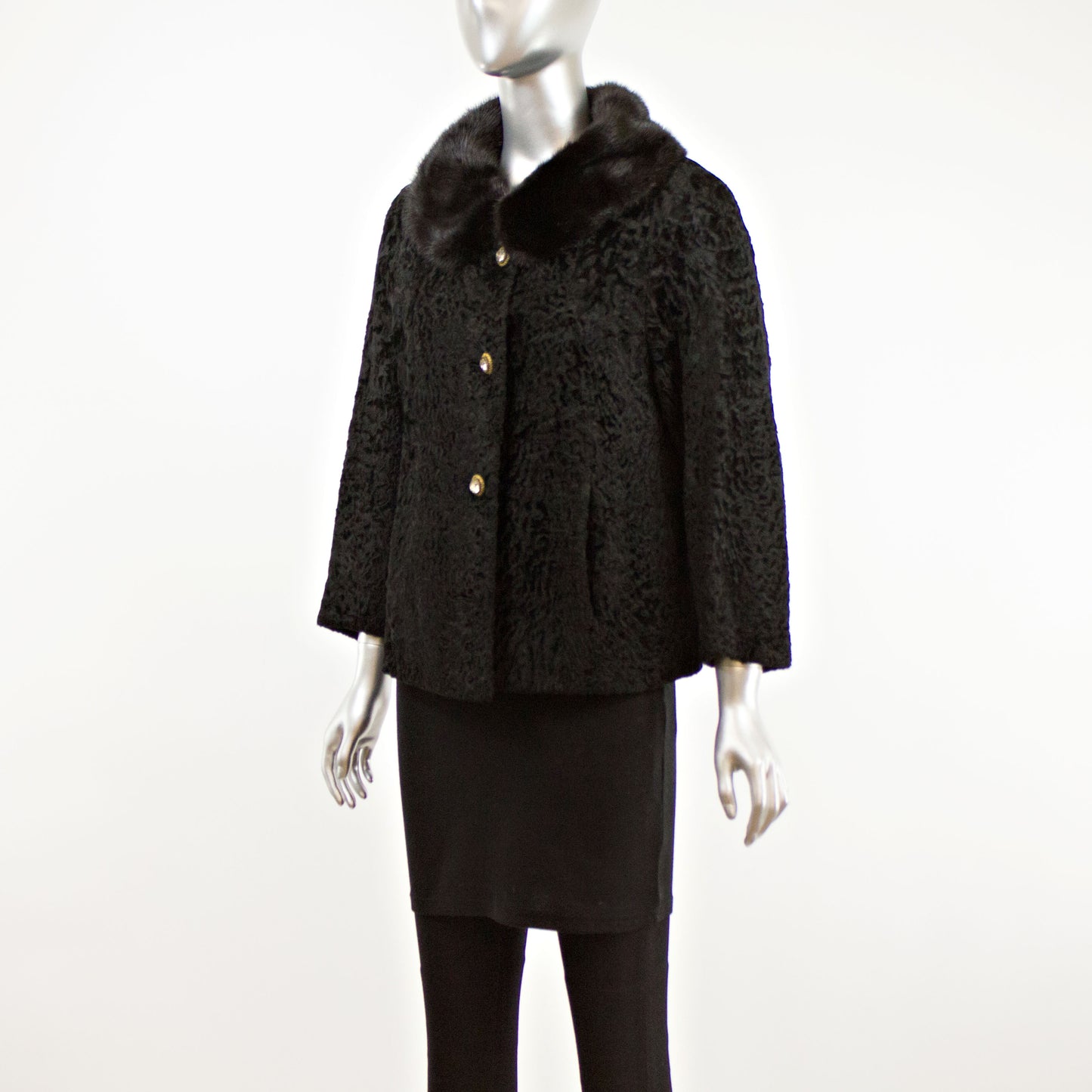 Swakara Lamb Jacket with Ranch Mink Collar- Size L