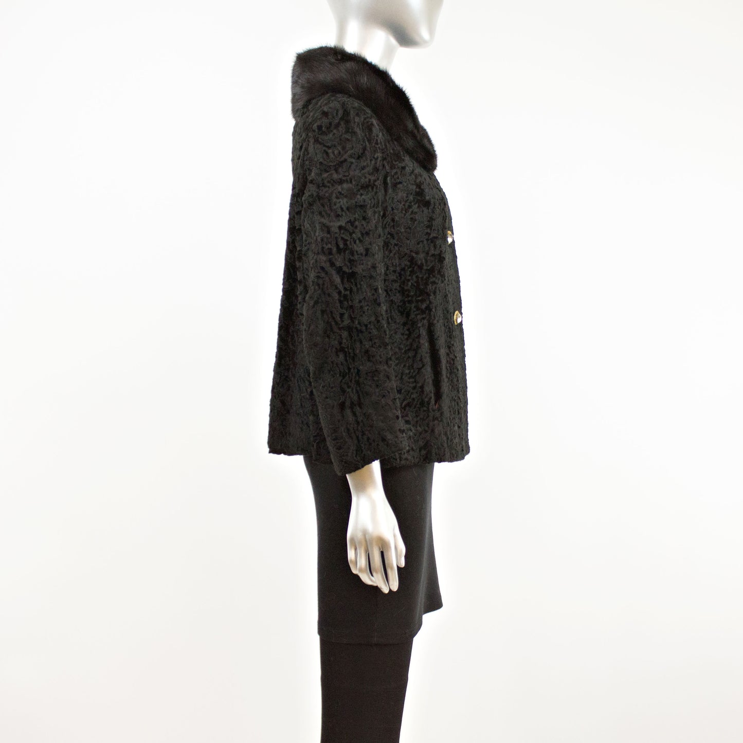 Swakara Lamb Jacket with Ranch Mink Collar- Size L