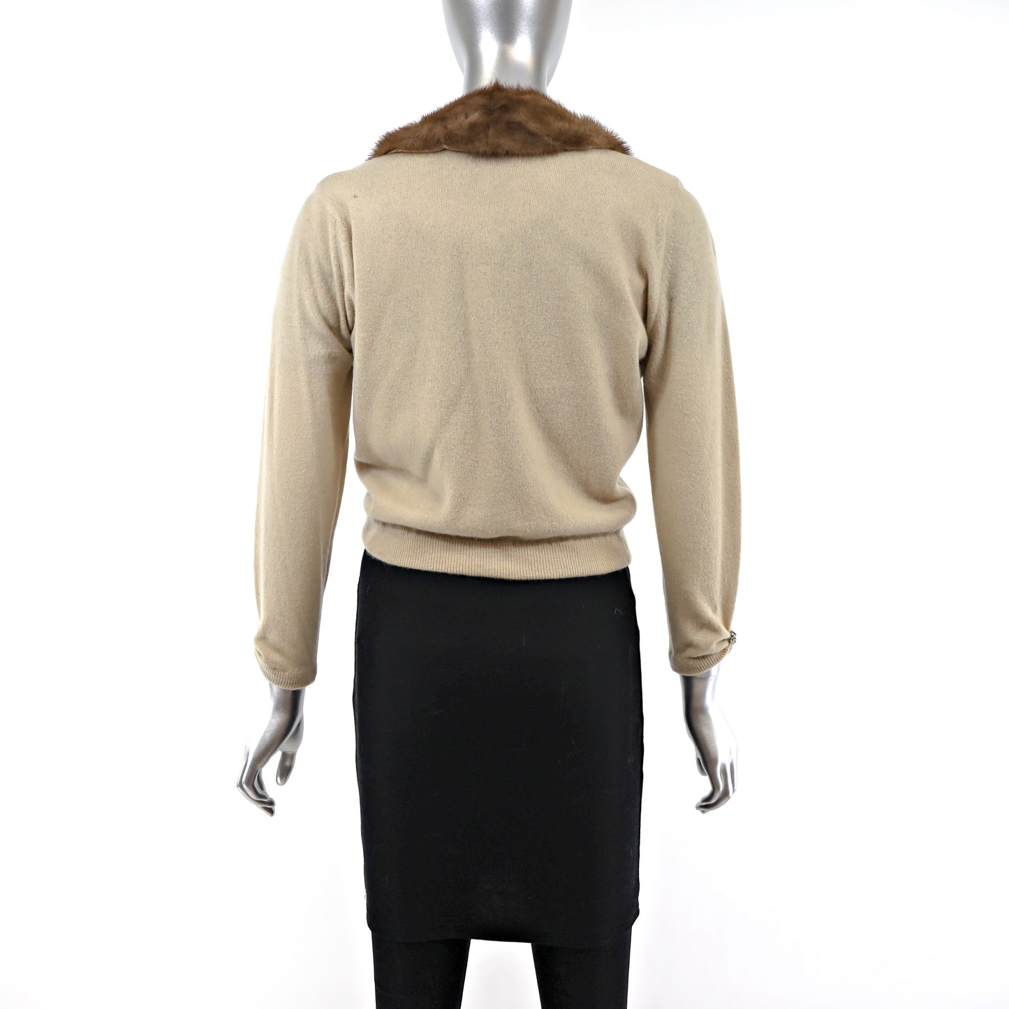 Cashmere Sweater with Mink Collar- Size XS