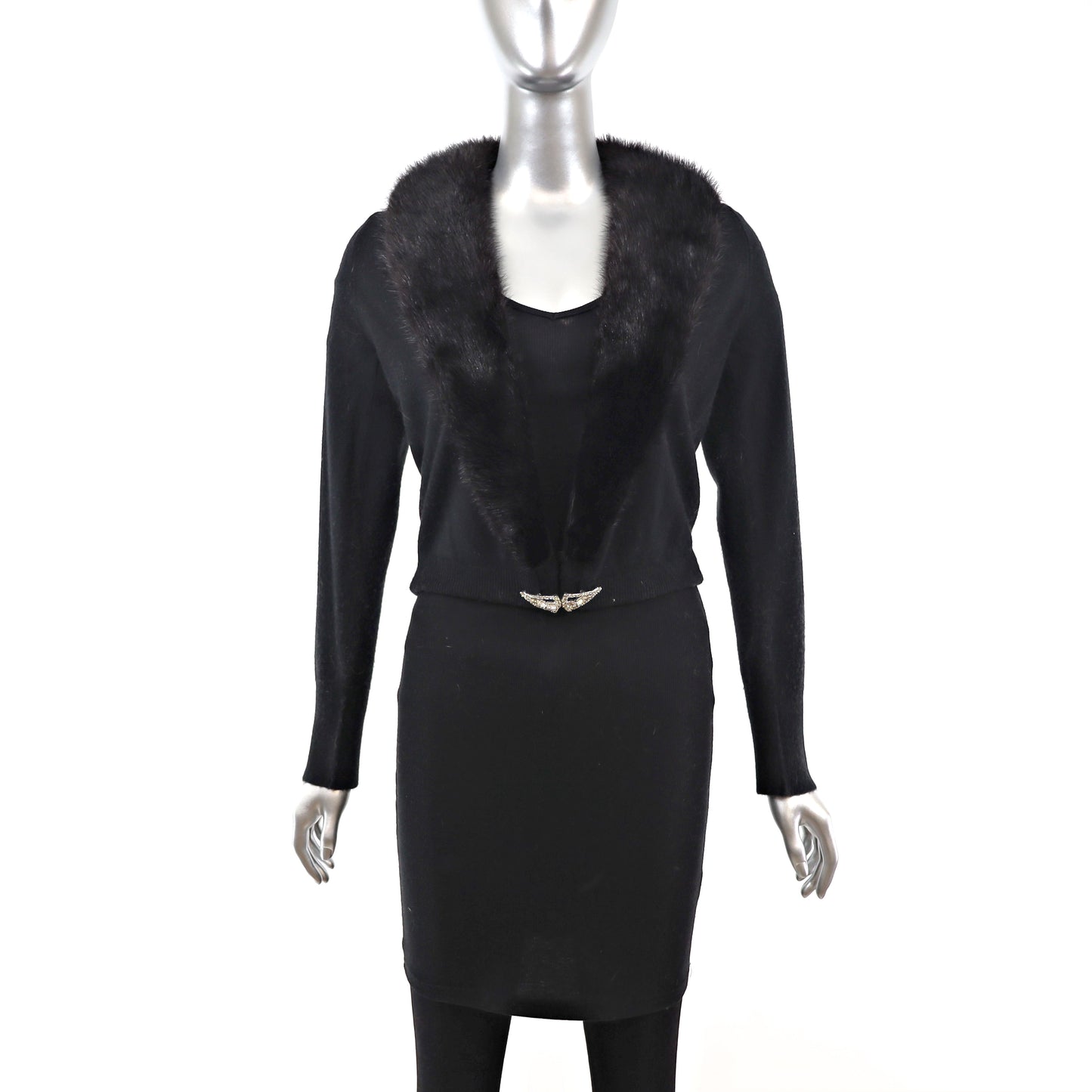 Black Sweater with Mink Collar- Size XS