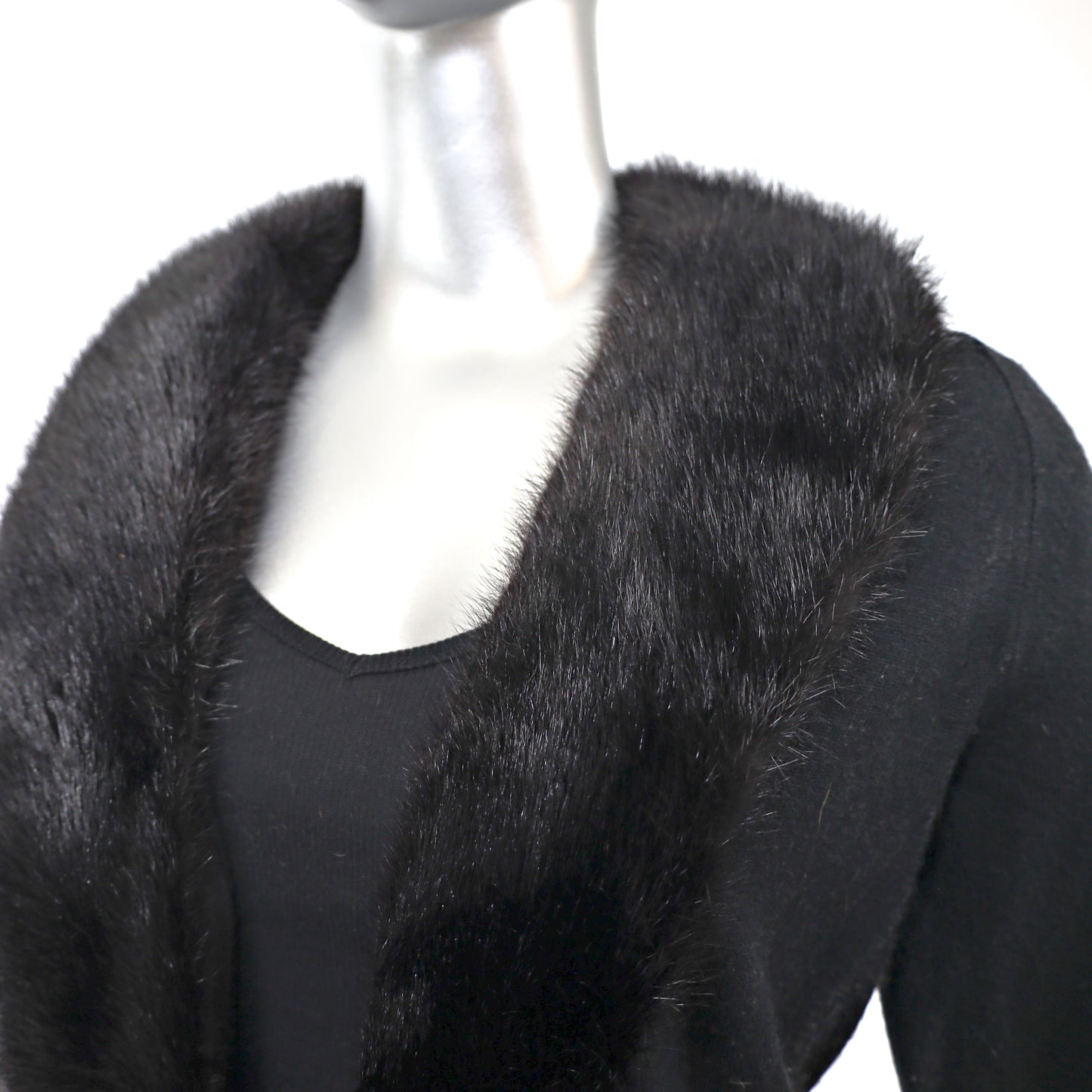 Black Sweater with Mink Collar- Size XS