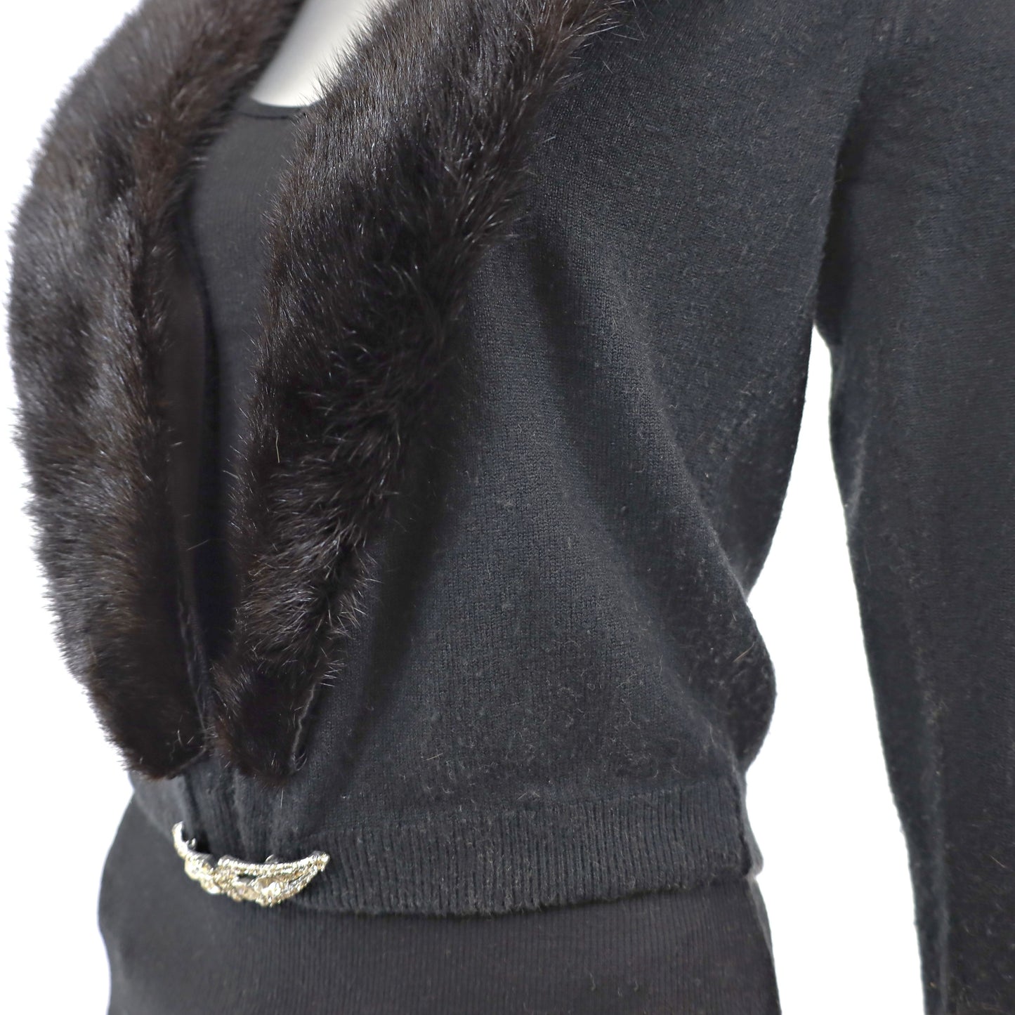 Black Sweater with Mink Collar- Size XS