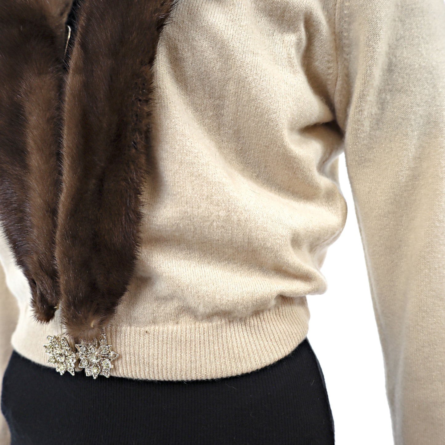 Beige Sweater with Mink Collar- Size XS