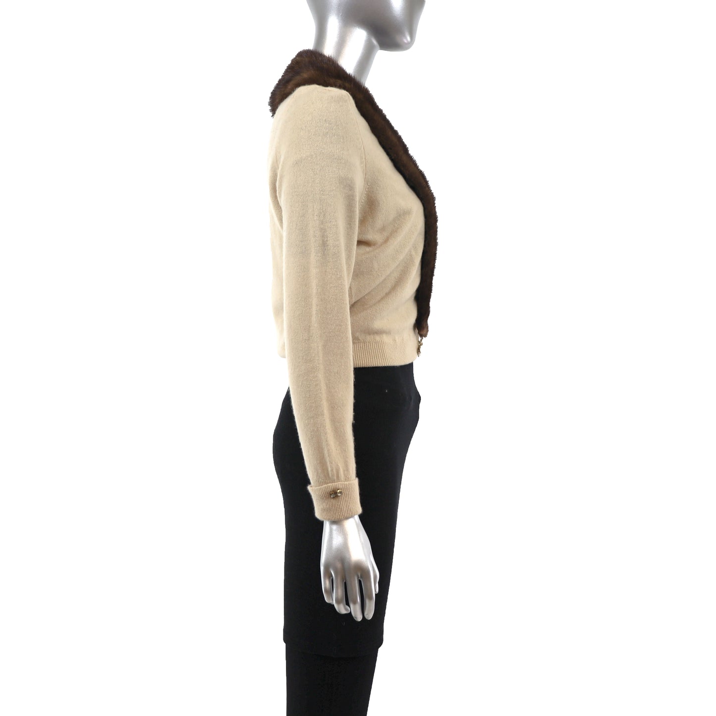 Beige Sweater with Mink Collar- Size XS