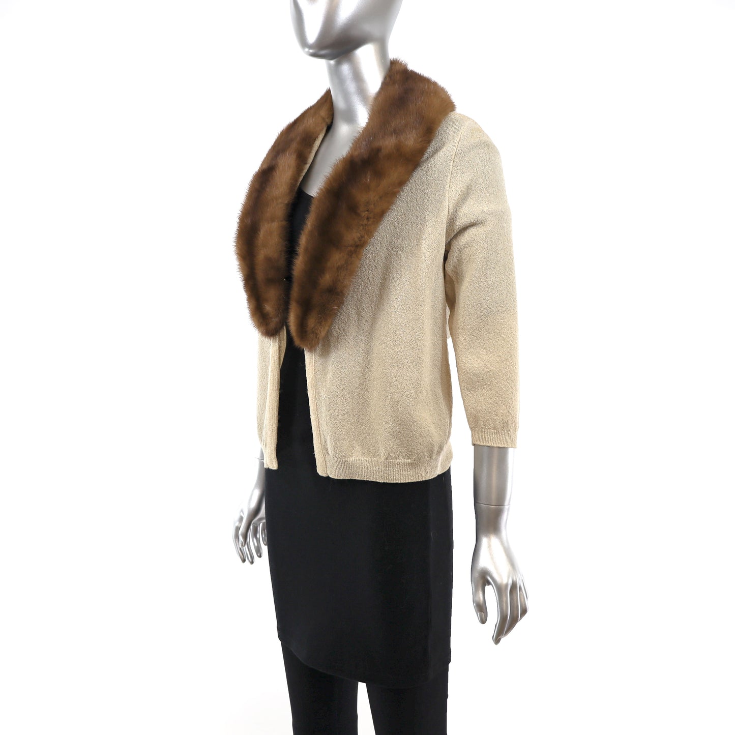 Beige Sweater with Mink Collar- Size S