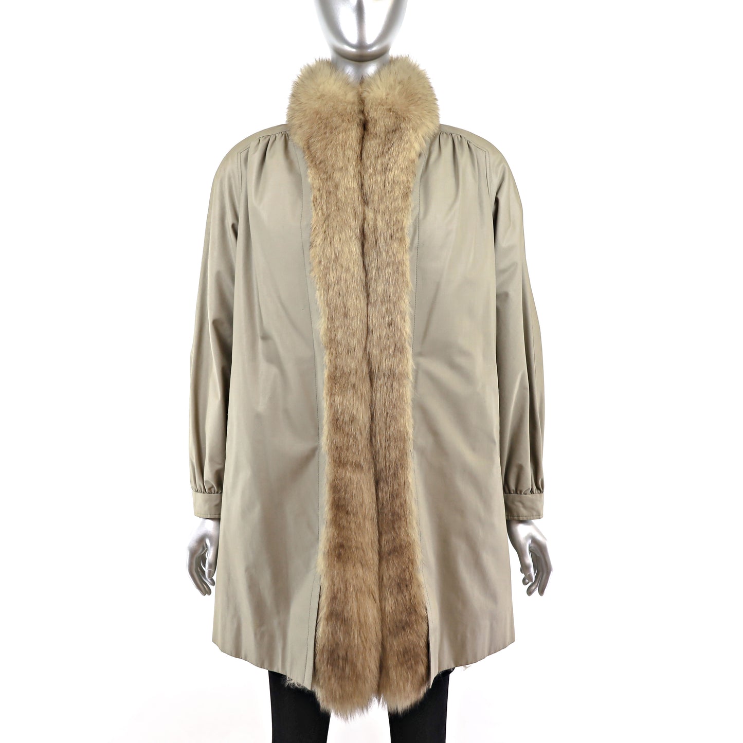 Taffeta Coat with Fox Tuxedo and Removable Lamb Lining- Size M