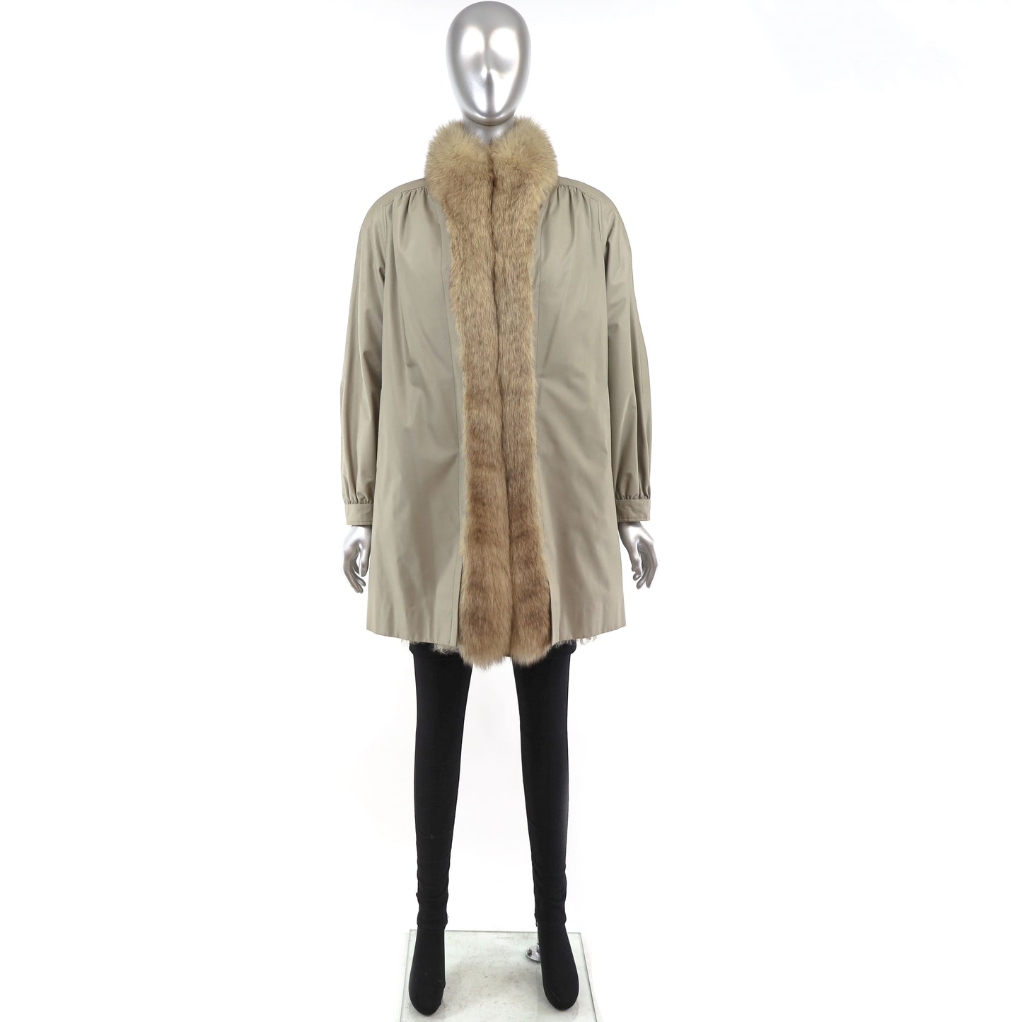 Taffeta Coat with Fox Tuxedo and Removable Lamb Lining- Size M