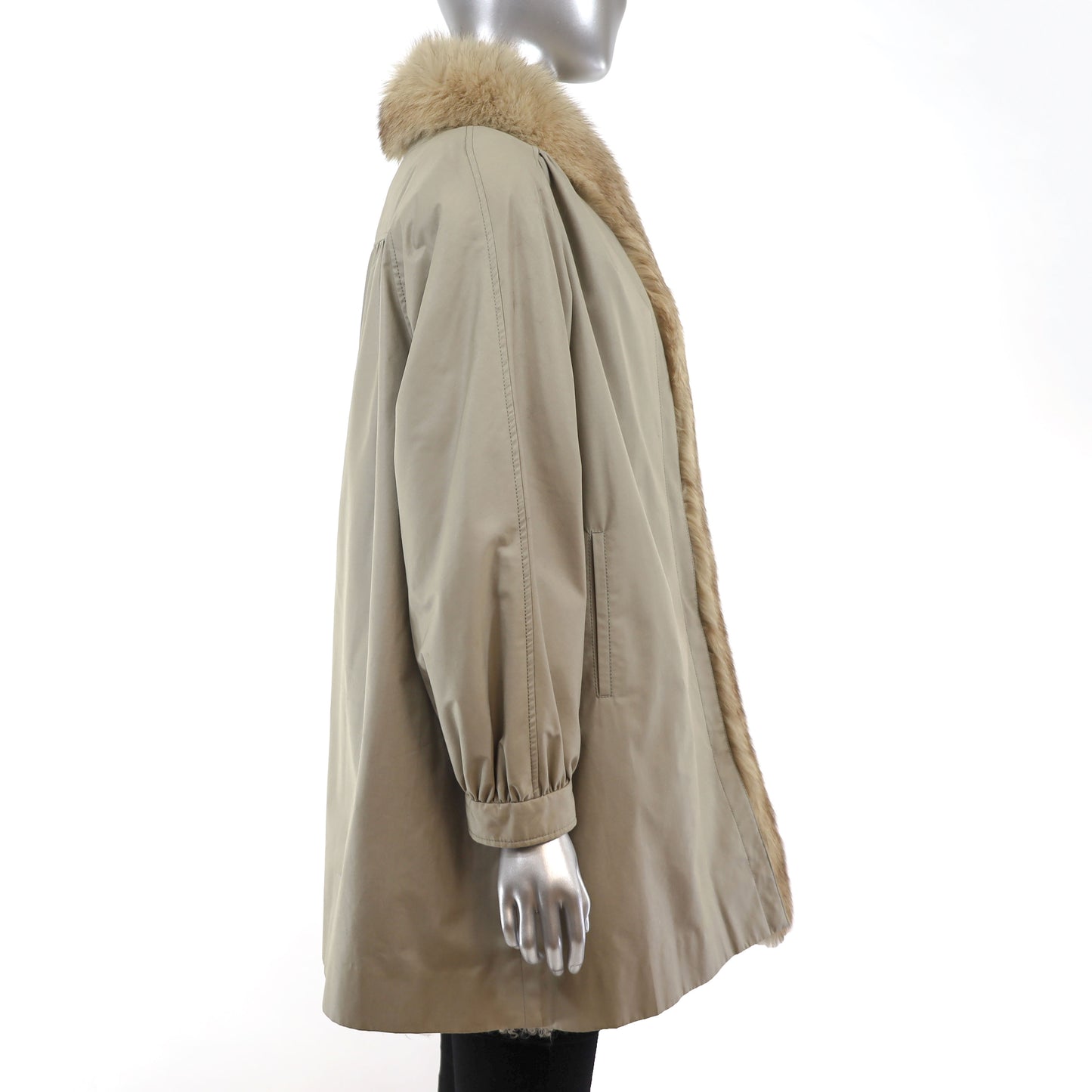 Taffeta Coat with Fox Tuxedo and Removable Lamb Lining- Size M