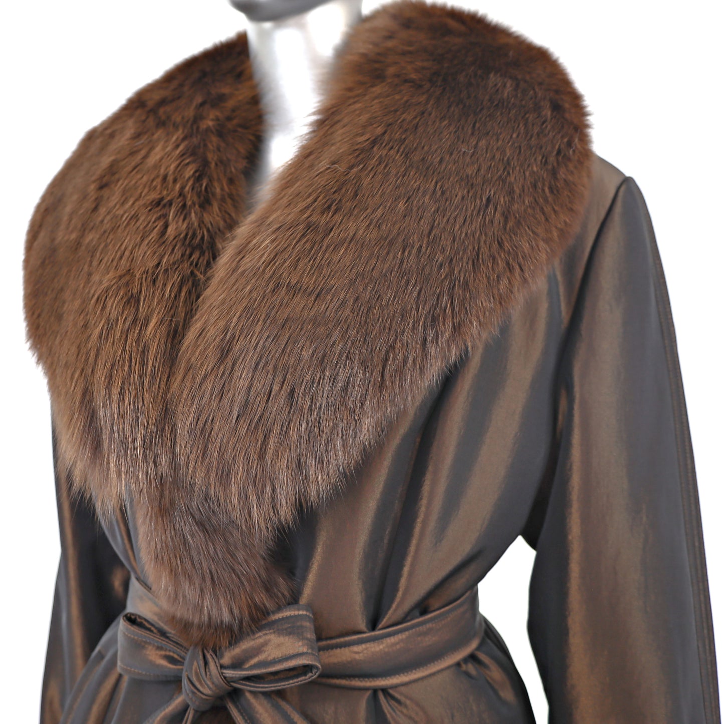 Taffeta Jacket with Rabbit Lining and Removeable Fox Trim- Size M-L