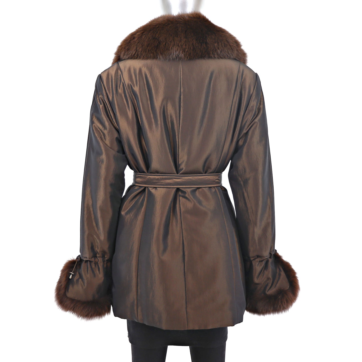 Taffeta Jacket with Rabbit Lining and Removeable Fox Trim- Size M