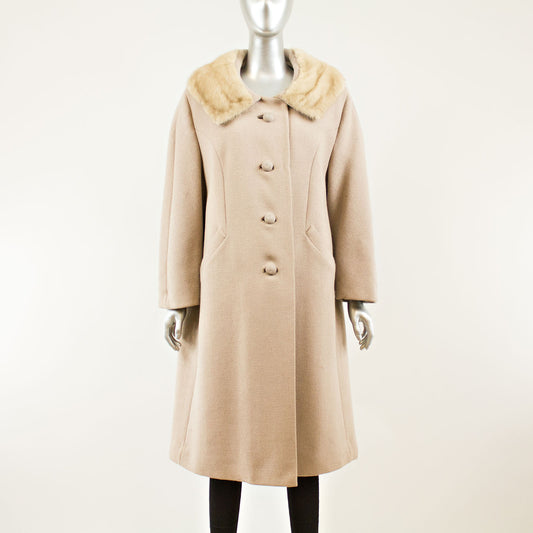 Taupe Cloth Coat Pastel Mink Collar - Size L